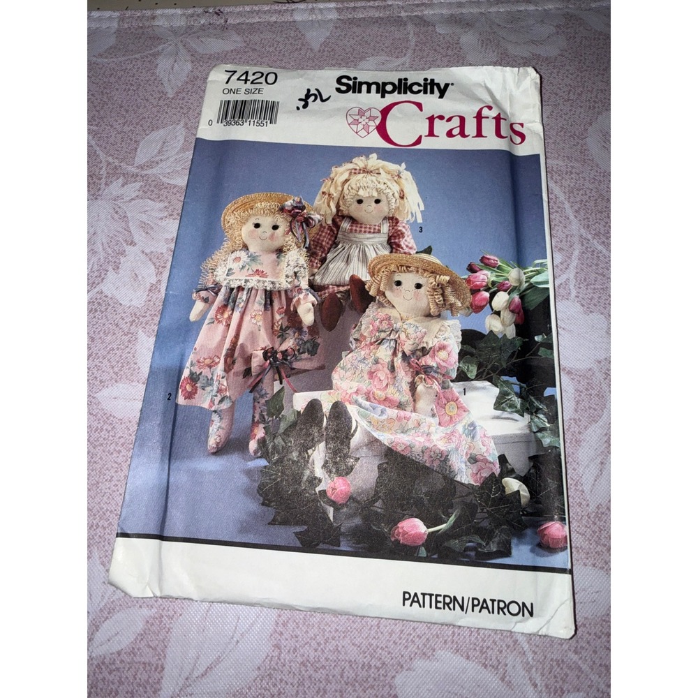Simplicity 7420 Rag Doll‎ Clothes Sewing Pattern 24 Inch Cloth Doll Vintage 1991